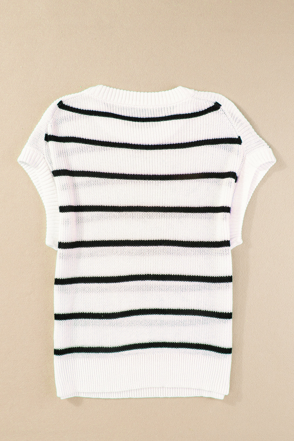 White Stripe Round Neck Batwing Sleeve Sweater