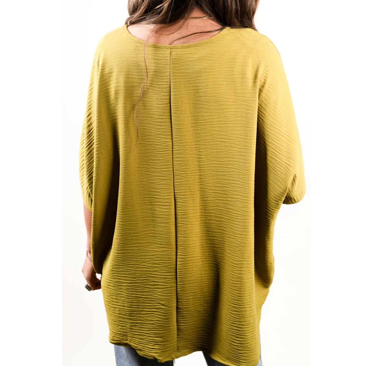 Crinkled V-Neck Dolman Pocket Top -