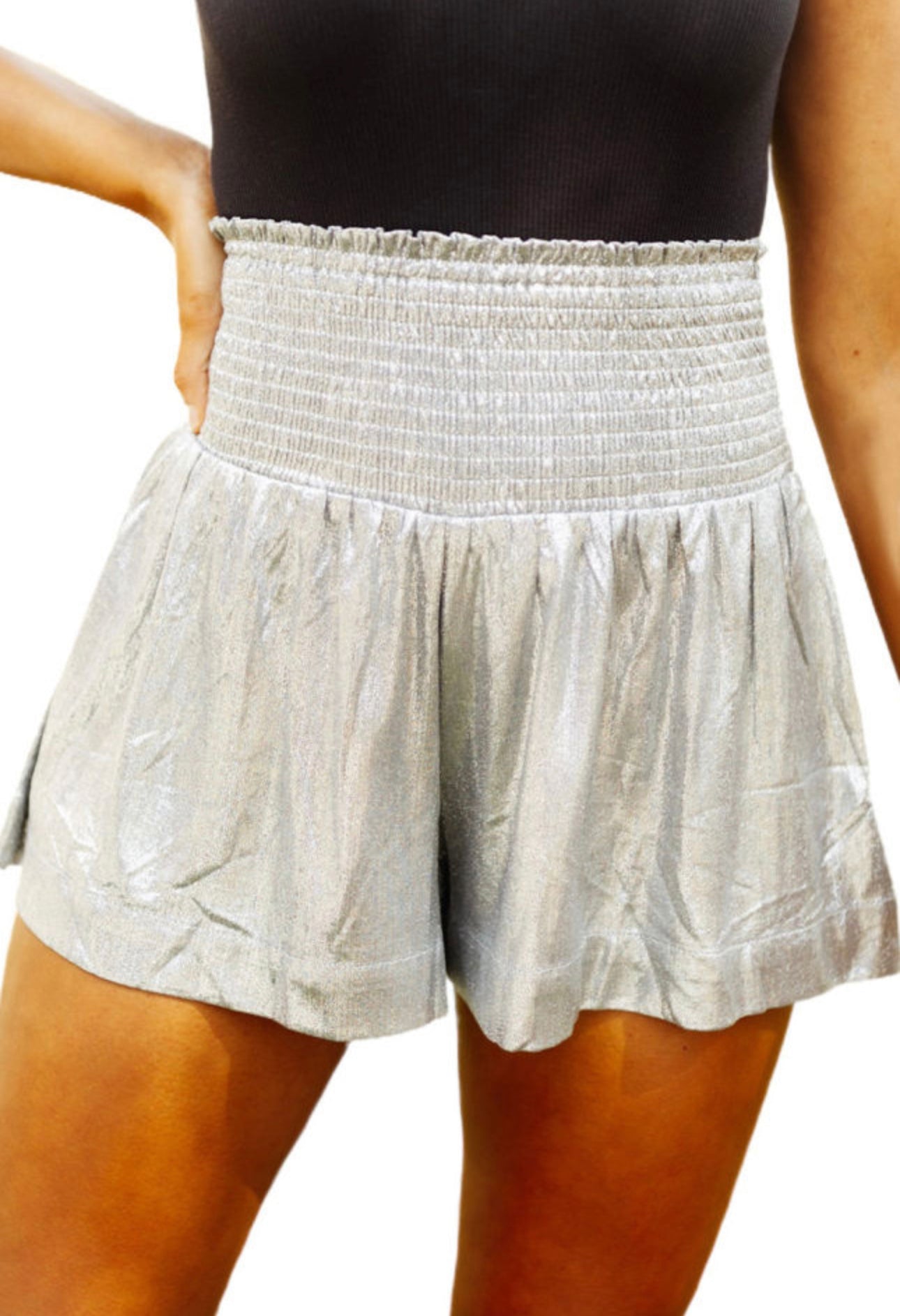 Metallic Smocked Waist Shorts